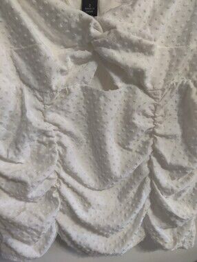 IN White Swiss Dot Ruched  Top
